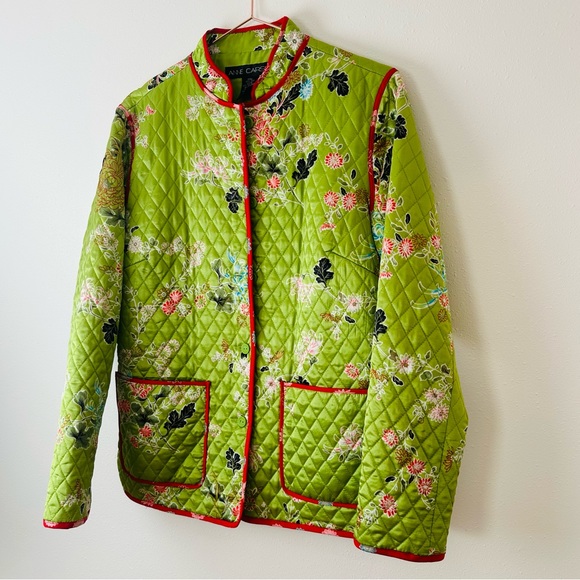 Vintage Anne Carson quilted 100% silk floral boho jacket green - Picture 7 of 9